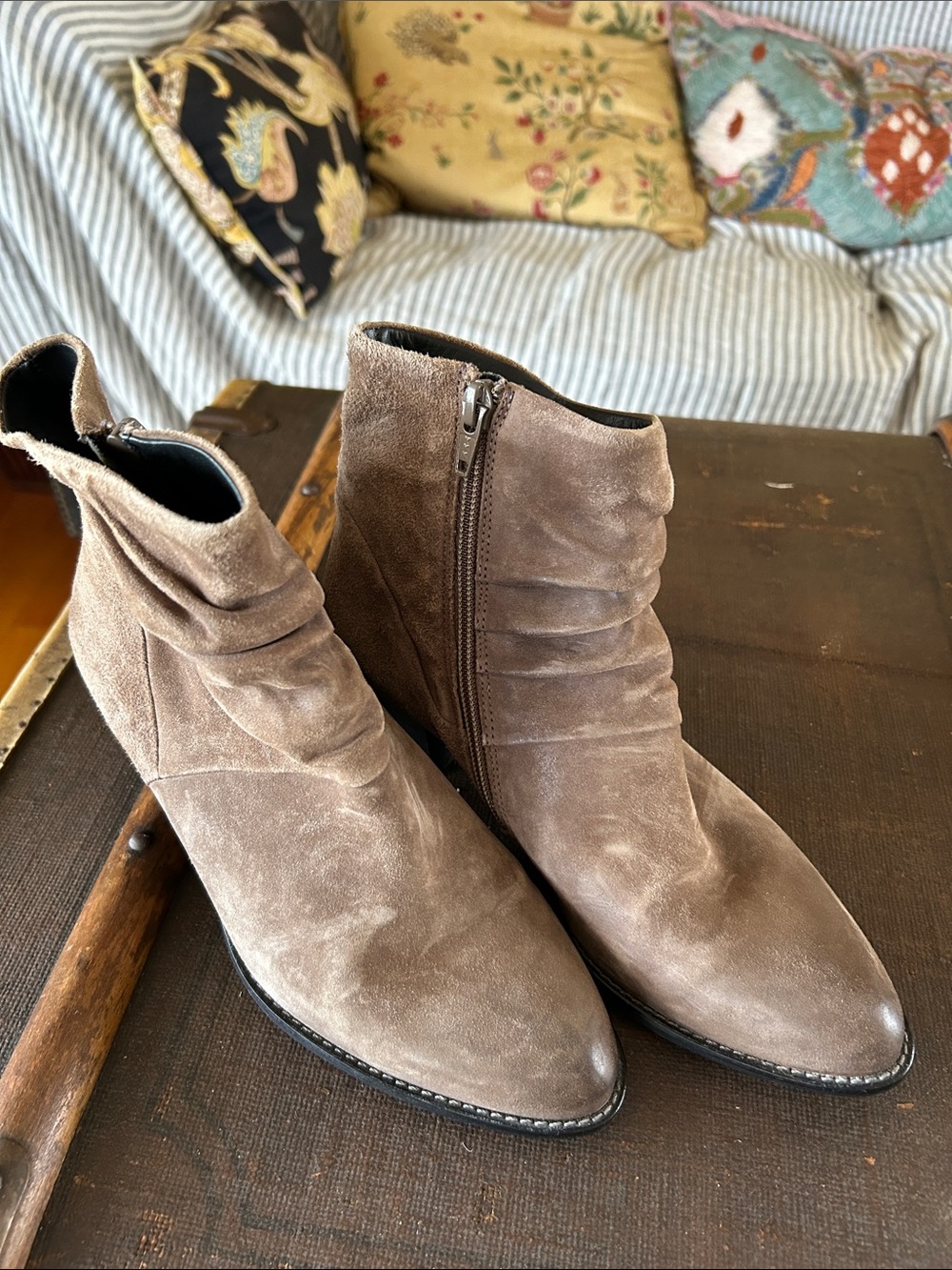 Paul Green Taupe Suede Ankle Booties with Side Zip